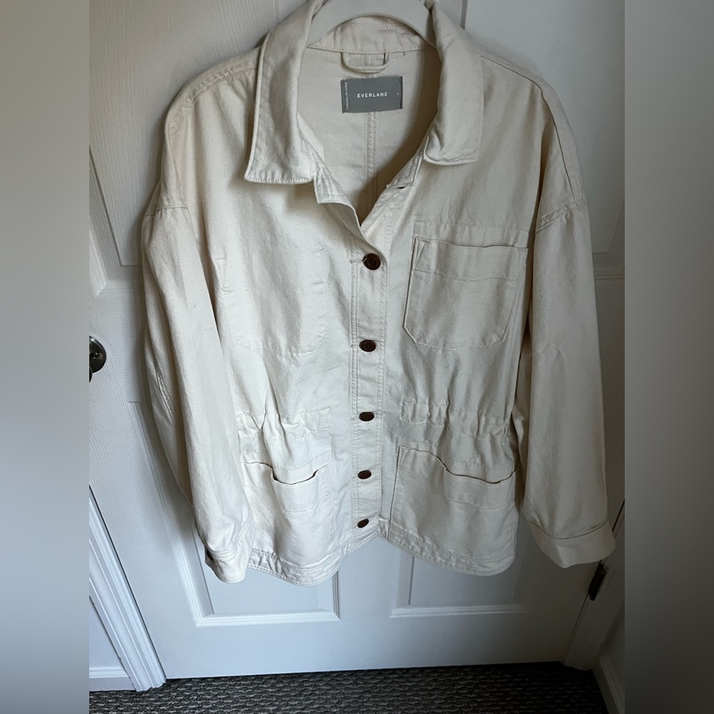 Everlane Womens The Cinchable Chore Jacket
Barn Coat Sz Large Cream Bone